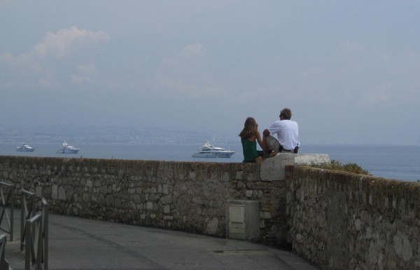 Megayacht crew on lunch break in Antibes, France near Port Vauban.