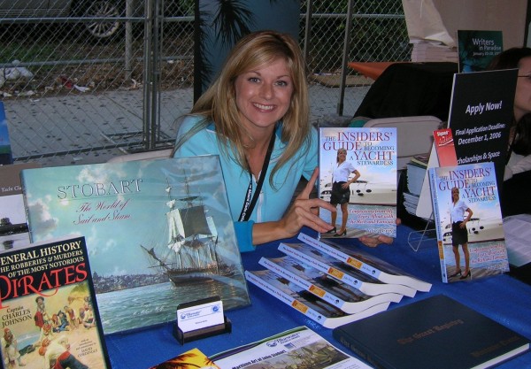 Julie Perry at Miami Book Fair International 2006, promoting the 1st Edition of "The Insiders Guide to Becoming a Yacht Stewardess" at the Bluewater Books & Charts booth.