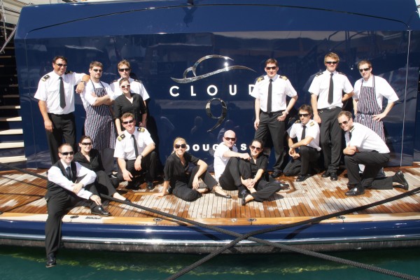 Superyacht crew on M/Y "Cloud 9" from 2012. There are numerous superyacht crew jobs to be filled right now as the industry faces yet another crew shortage.